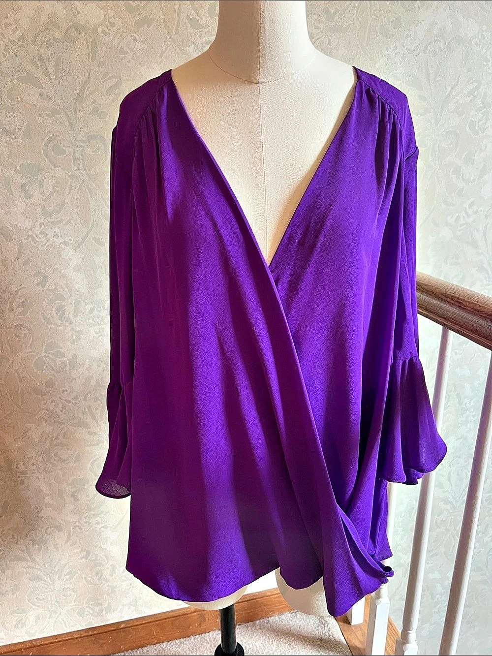 INC International Concepts Purple Wrap Blouse XL Like New